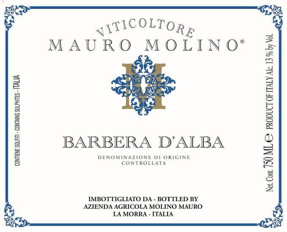 Mauro Molino Barbera d'Alba 2017 Front Label