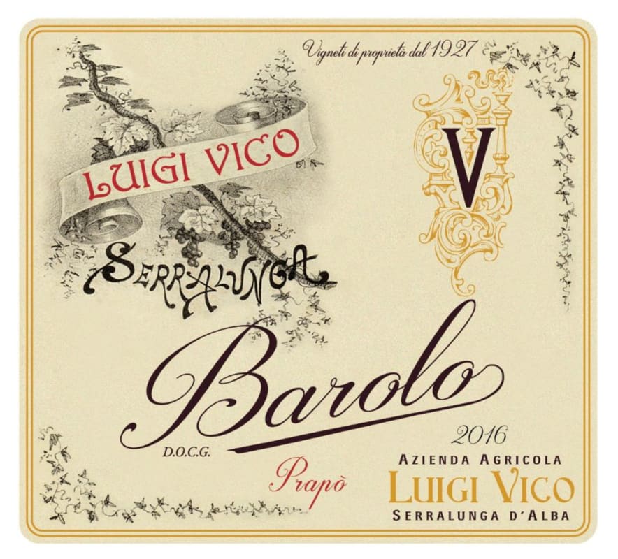 Luigi Vico Barolo Prapo 2016 Front Label