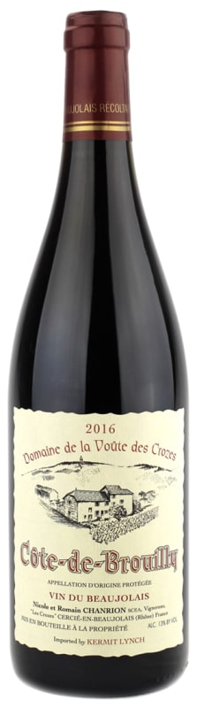 Nicole Chanrion Domaine de la Voute des Crozes Cote de Brouilly 2016 Front Bottle Shot