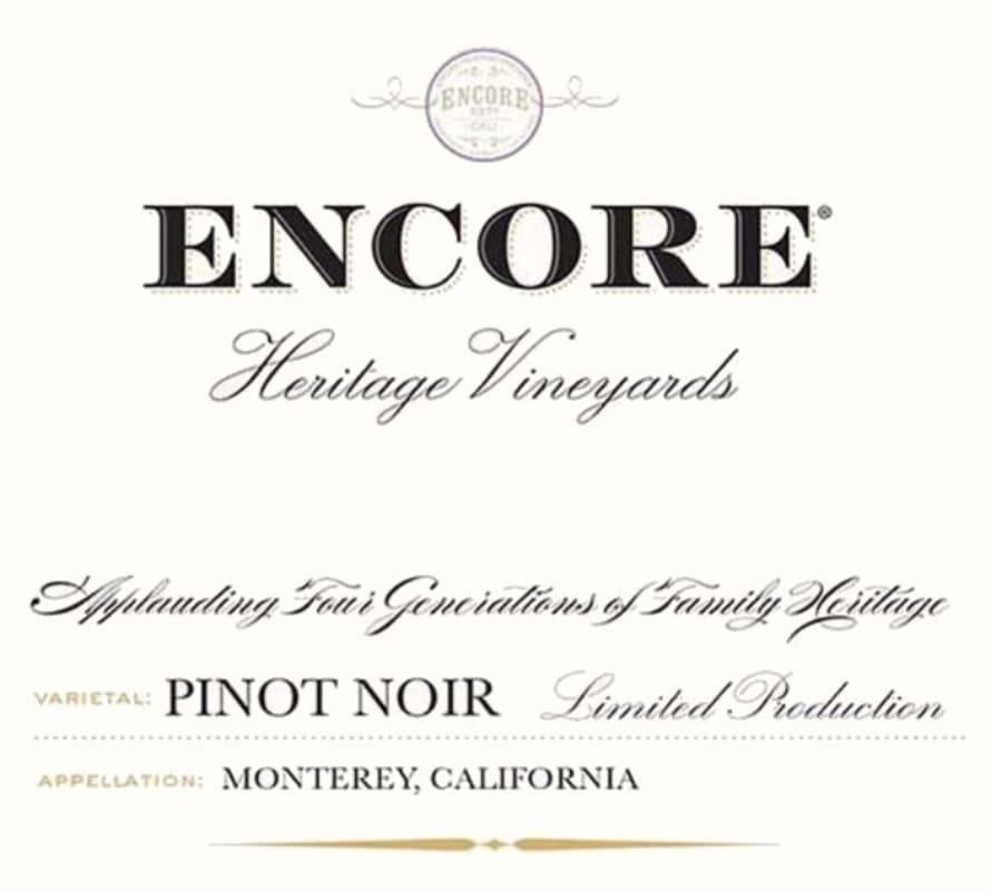 Encore Heritage Vineyards Pinot Noir 2015 Front Label