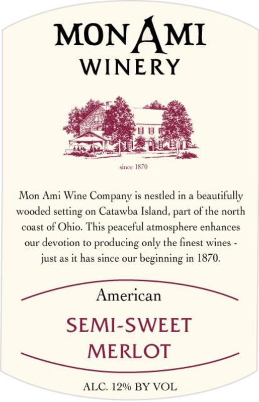Mon Ami Winery American Semi-Sweet Merlot Front Label
