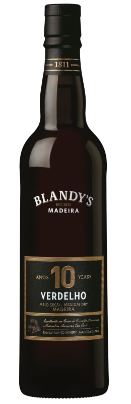 Blandy's 10 Year Verdelho Medium Dry Madeira (500ML) Front Bottle Shot