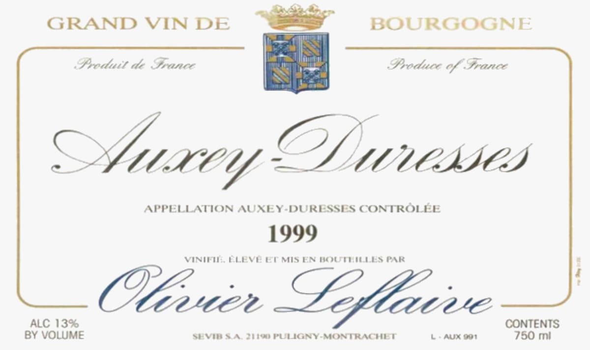 Olivier Leflaive Auxey-Duresses 1999 Front Label