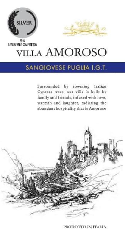 Villa Amoroso Sangiovese 2016 Front Label