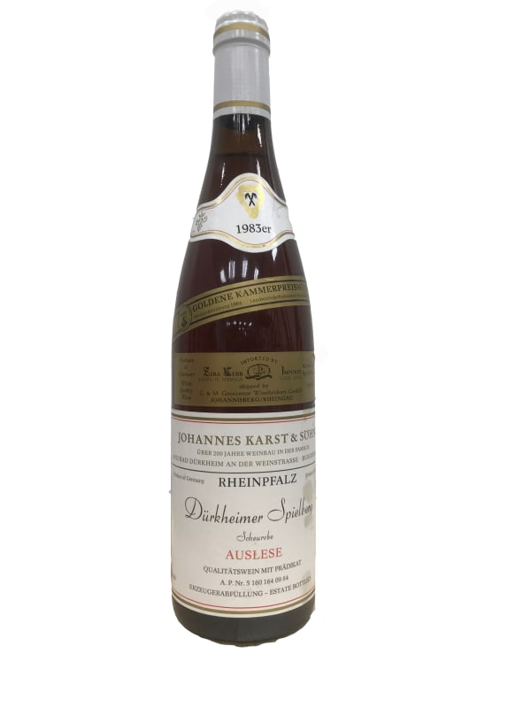 Johannes Karst Durkheimer Spielberg Scheurebe Auslese Goldene Kammerpreismunze 1983 Front Bottle Shot
