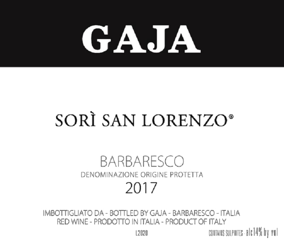 Gaja Sori San Lorenzo (3 Liter Bottle) 2017 Front Label