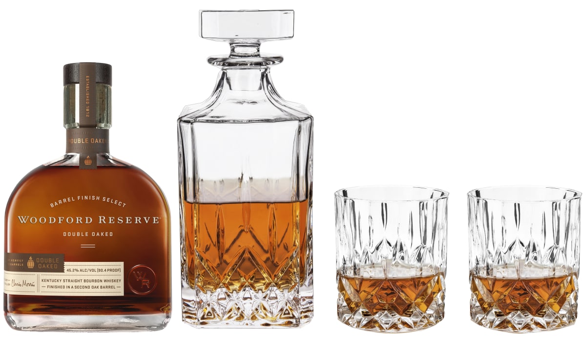 Woodford Reserve Double Oaked Bourbon Whiskey & Viski Gift Set Front Bottle Shot