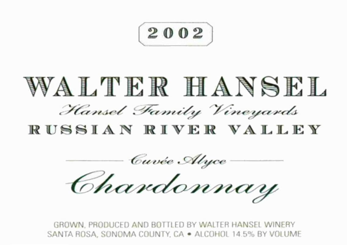 Walter Hansel Cuvee Alyce Chardonnay 2002 Front Label