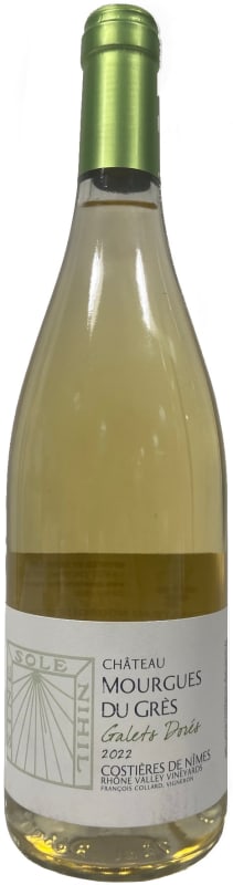 Chateau Mourgues du Gres Costieres de Nimes Galets Dores Blanc 2022 Front Bottle Shot