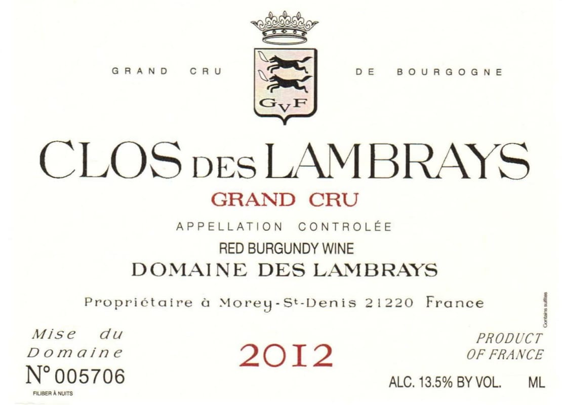 Domaine des Lambrays Clos Des Lambrays Grand Cru (1.5 Liter Magnum) 2012 Front Label