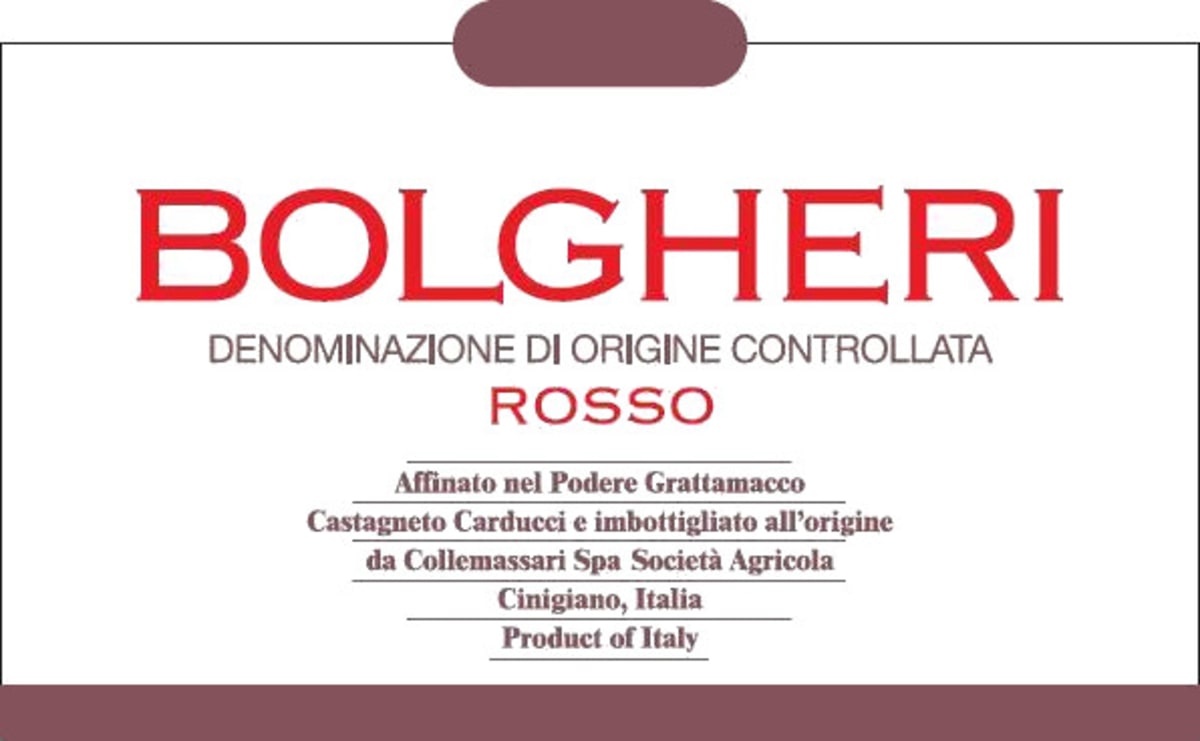 Podere Grattamacco Bolgheri Rosso 2015 Front Label