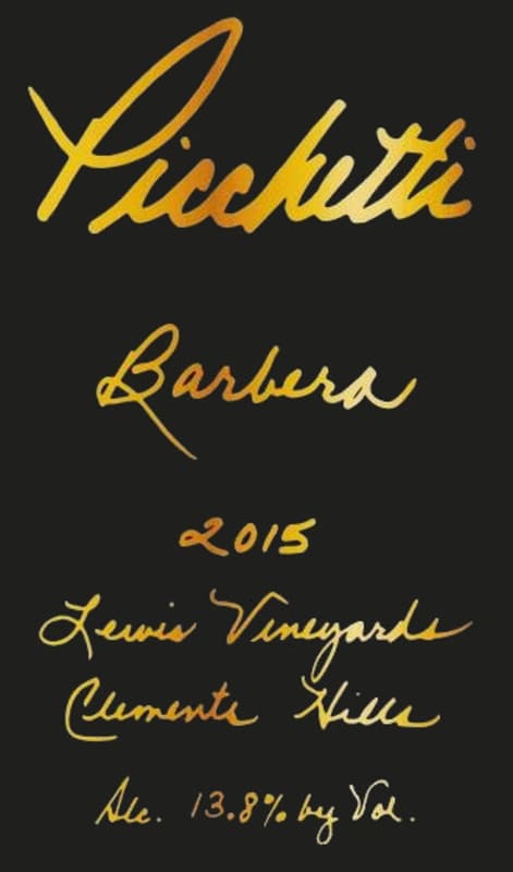 Picchetti Winery Lewis Vineyards Barbera 2015 Front Label