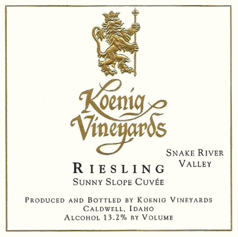 Koenig Distillery and Winery Sunny Slope Cuvee Riesling 2012 Front Label