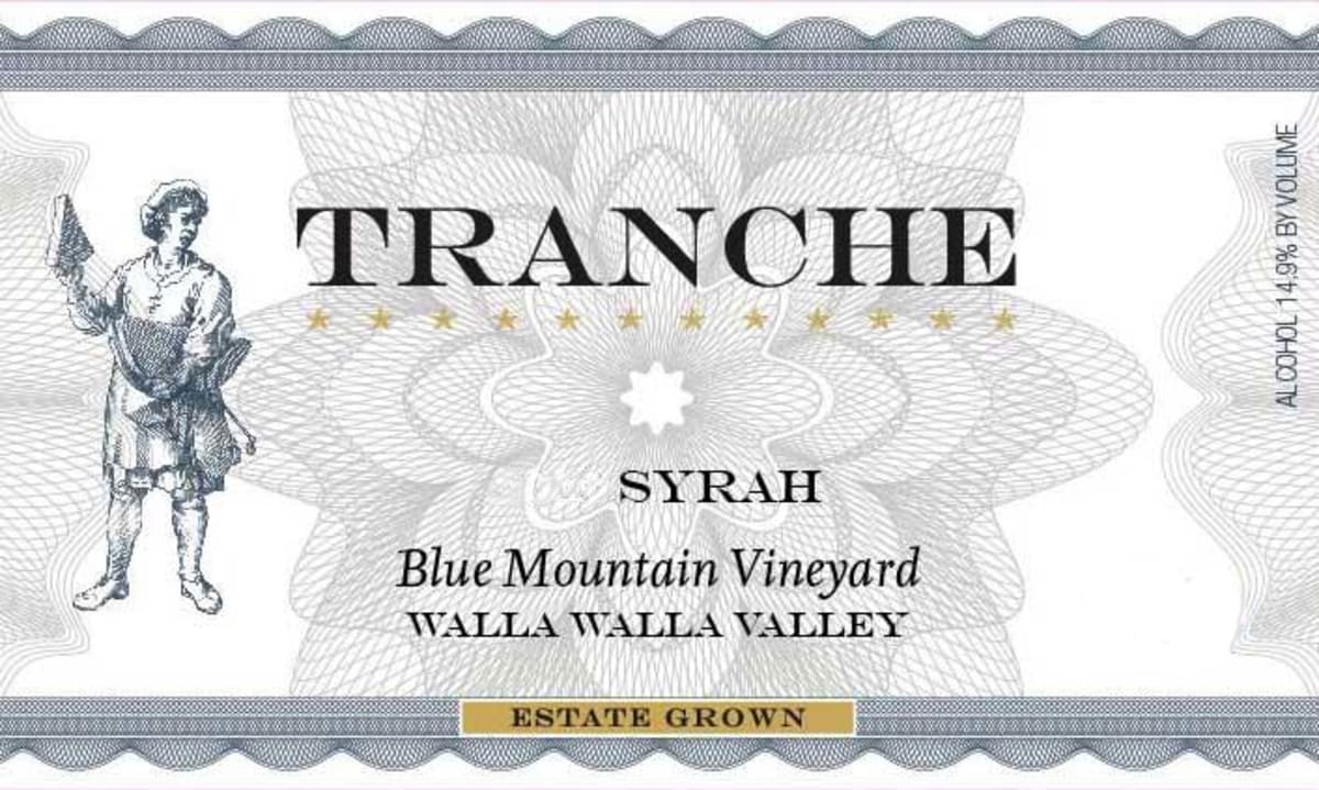 Tranche Cellars Blue Mountain Vineyard Syrah 2012 Front Label