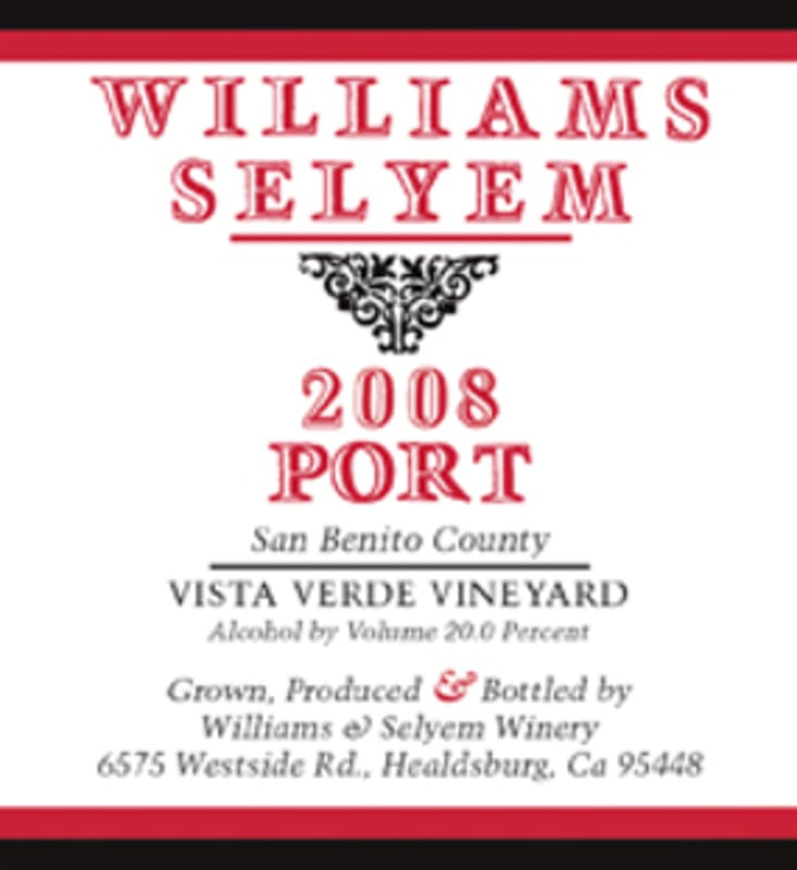 Williams Selyem Vista Verde Vineyard Port (375ML half-bottle) 2008 Front Label