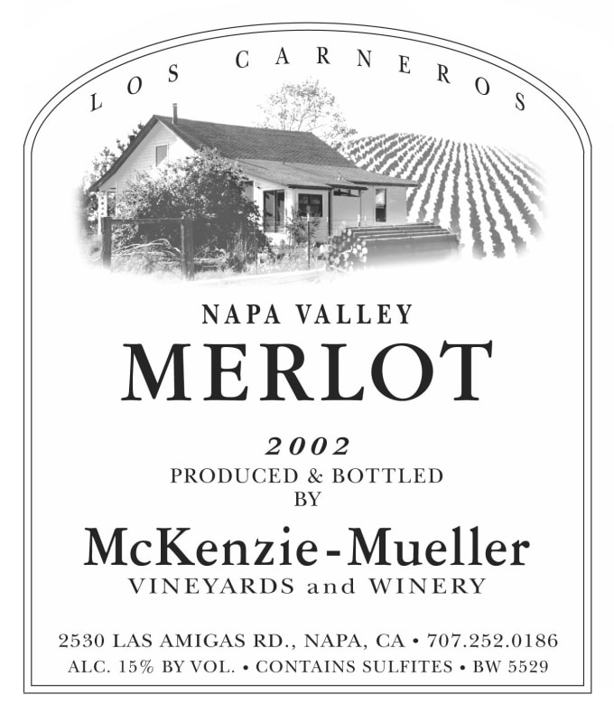 McKenzie-Mueller Vineyards & Winery Merlot 2002 Front Label