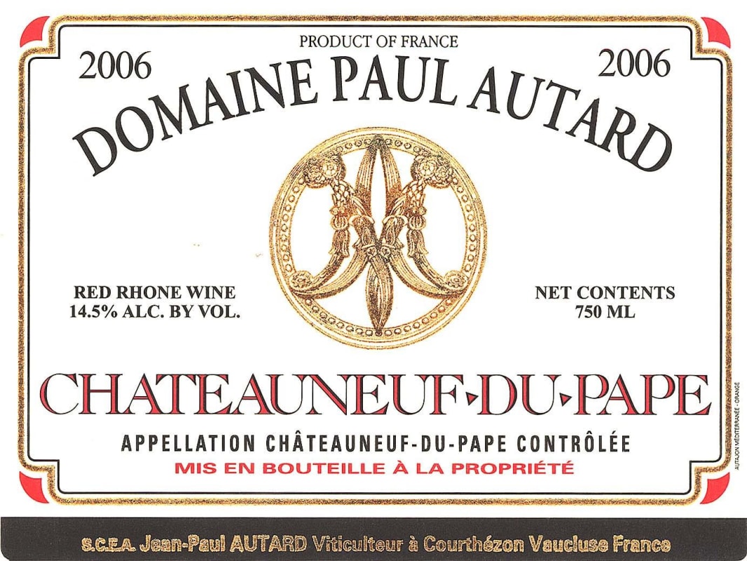 Domaine Paul Autard Chateauneuf-du-Pape 2006 Front Label