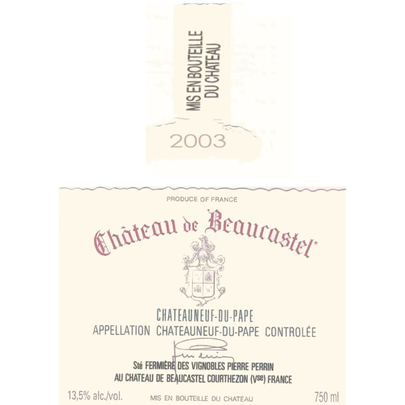 Chateau de Beaucastel Chateauneuf-du-Pape (1.5 Liter Magnum) 2003 Front Label