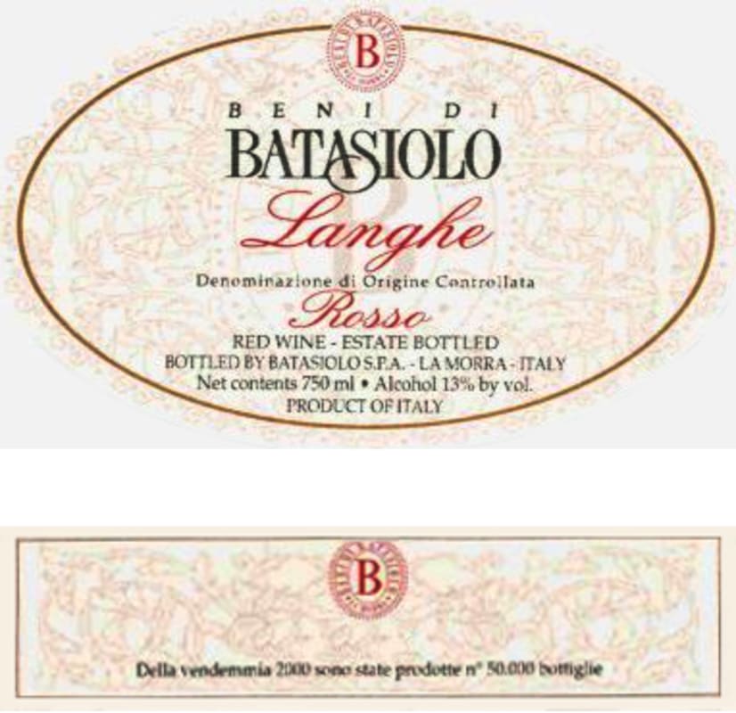 Beni di Batasiolo Langhe Rosso 2008 Front Label