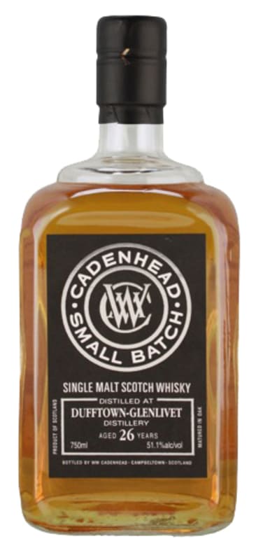 Cadenhead's 26 Year Dufftown-Glenlivet Single Malt Scotch Whisky 1988 Front Bottle Shot