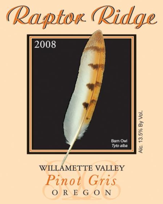Raptor Ridge Willamette Valley Pinot Gris 2008 Front Label