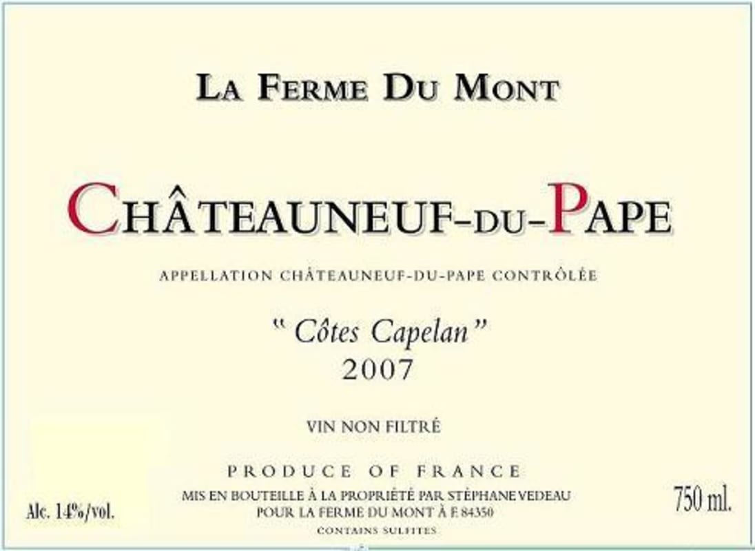 La Ferme du Mont Chateauneuf-du-Pape Cotes Capelan 2007 Front Label