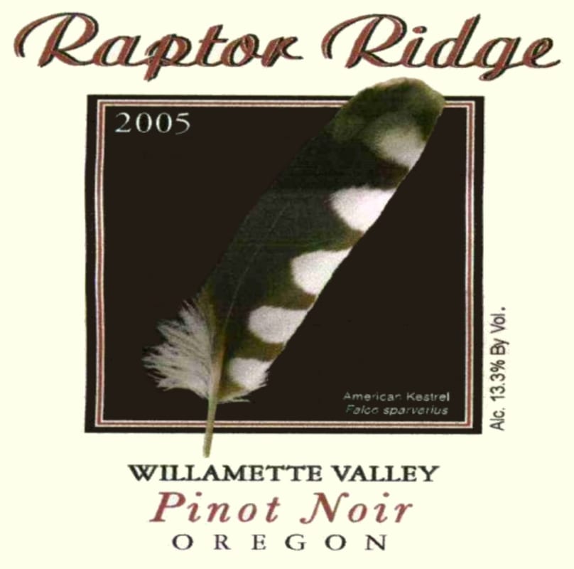 Raptor Ridge Willamette Valley Pinot Noir 2005 Front Label