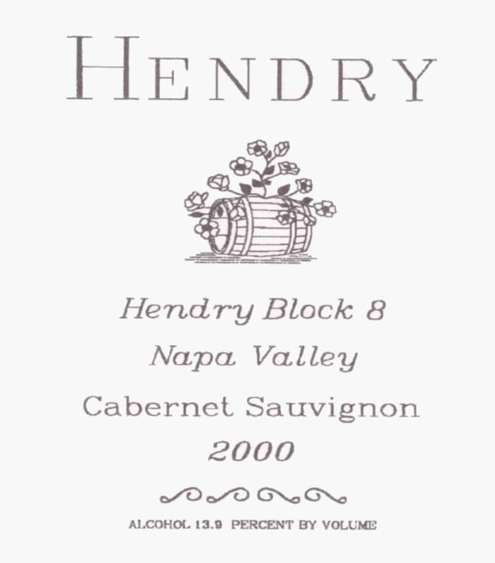 Hendry Napa Valley Block 8 Cabernet Sauvignon 2000 Front Label
