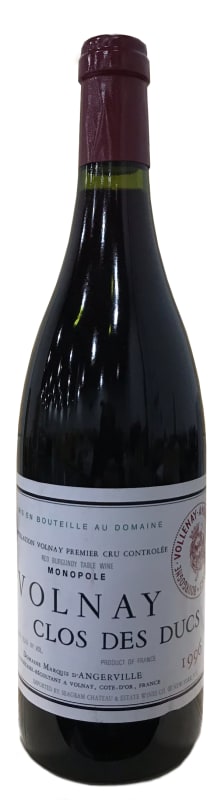 Domaine Marquis d'Angerville Volnay Clos des Ducs Premier Cru Monopole 1996 Front Bottle Shot