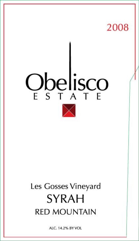 Obelisco Estate Los Gosses Vineyard Syrah 2008 Front Label