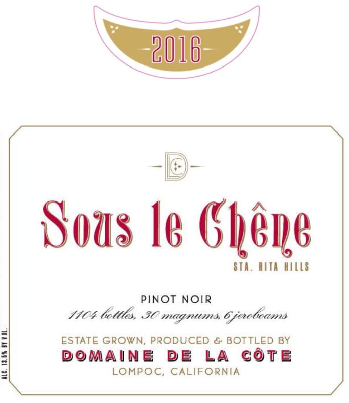 Domaine de la Cote Sous le Chene Pinot Noir 2016 Front Label
