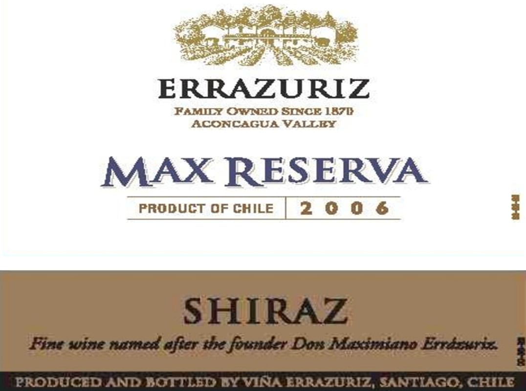 Errazuriz Max Reserva Syrah 2006 Front Label
