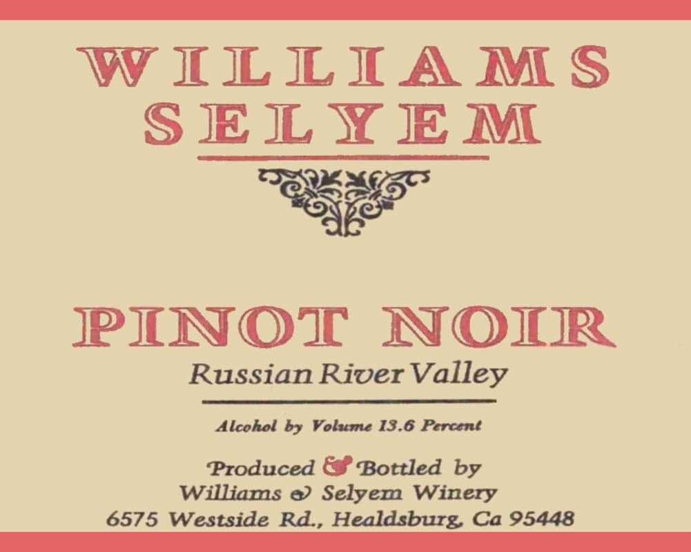 Williams Selyem Russian River Valley Pinot Noir 1999 Front Label