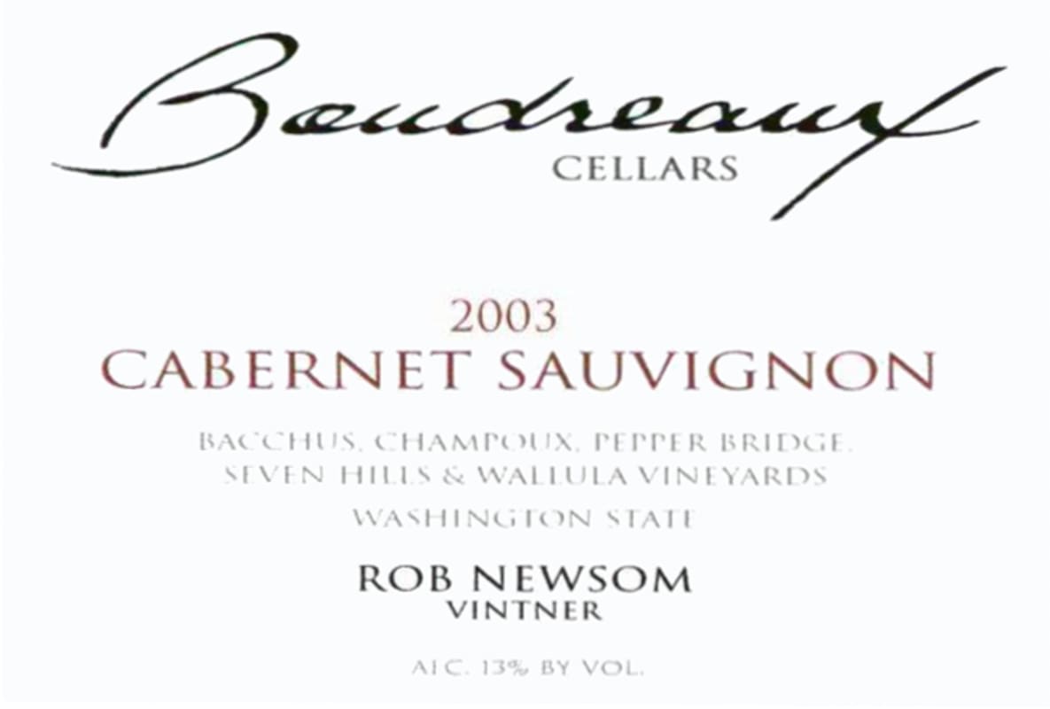 Boudreaux Cellars Cabernet Sauvignon 2003 Front Label