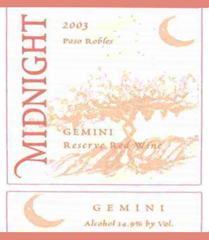 Midnight Cellars Winery Gemini Reserve 2003 Front Label
