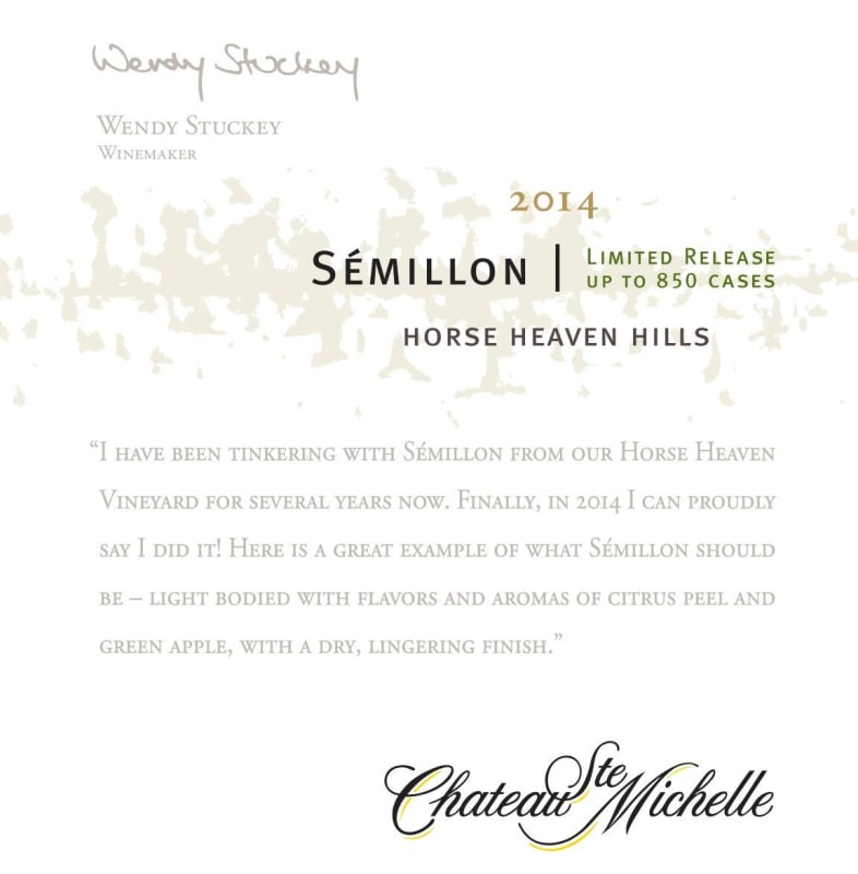 Chateau Ste. Michelle Semillon 2014 Front Label