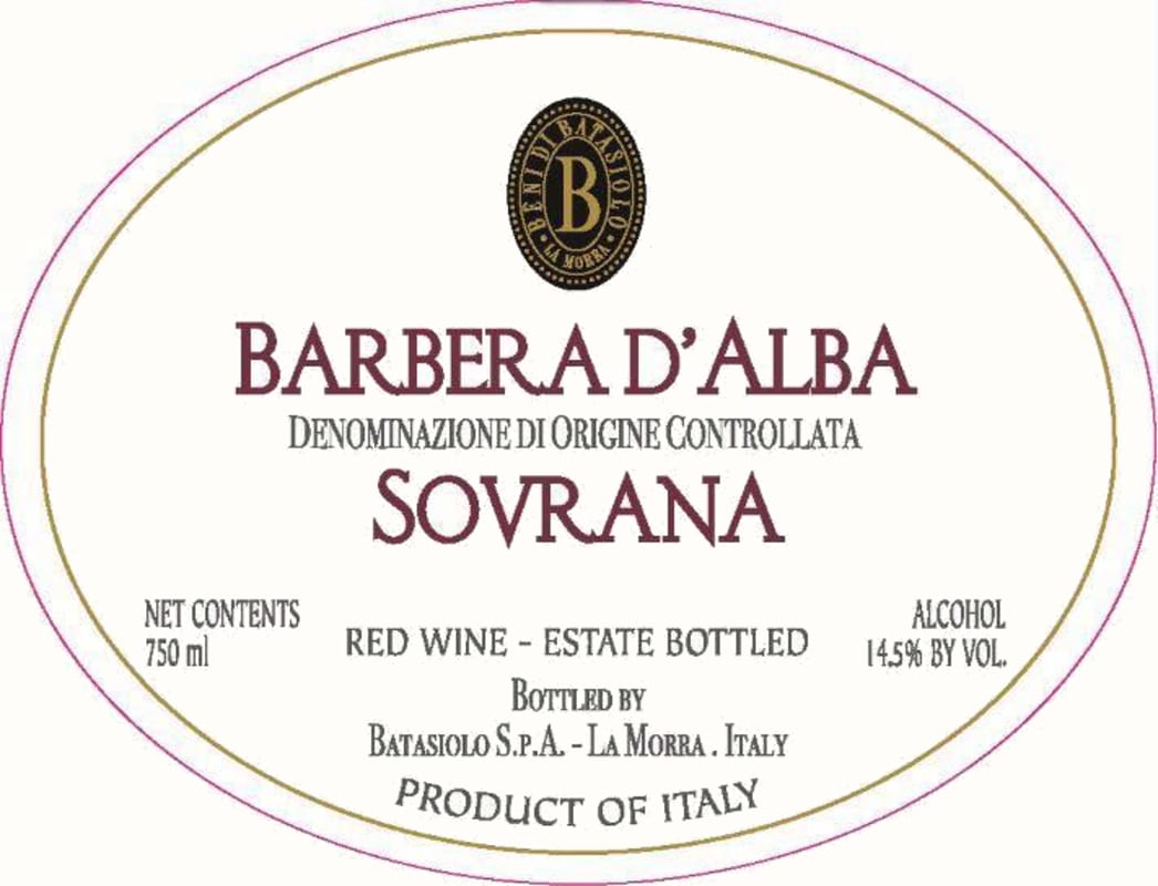Beni di Batasiolo Barbera d'Alba Sovrana 2014 Front Label