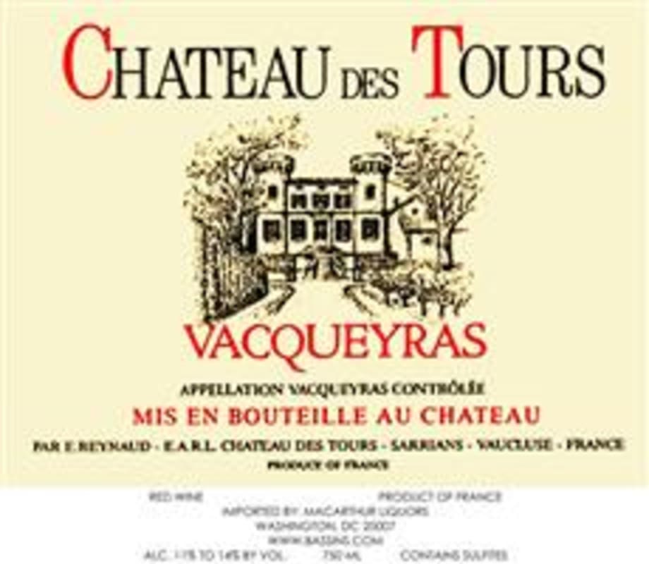 Chateau des Tours - Famille Richard Vacqueyras Reserve 2013 Front Label