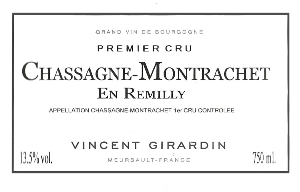 Vincent Girardin Chassagne-Montrachet En Remilly Premier Cru 2015 Front Label
