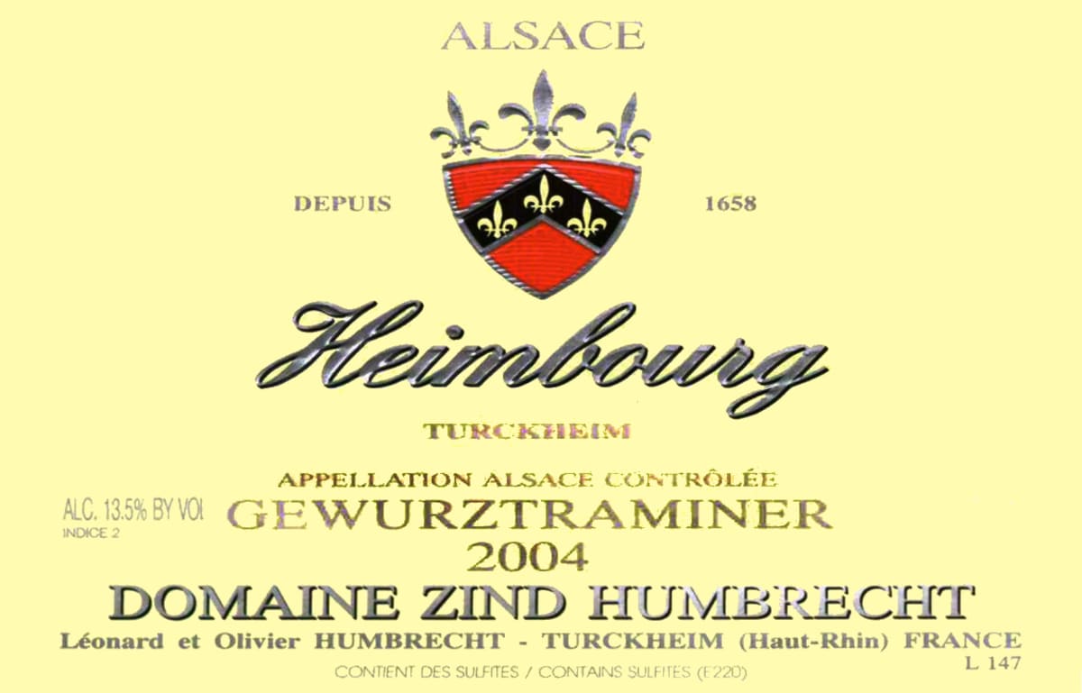Zind-Humbrecht Alsace Heimbourg Gewurztraminer 2004 Front Label