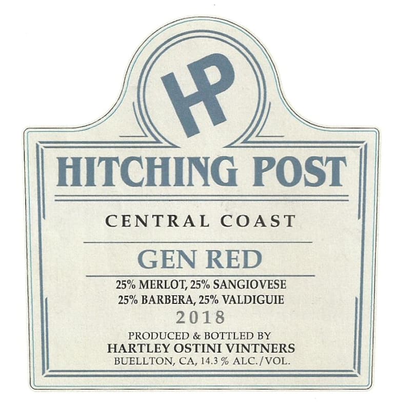 Hitching Post Hartley Ostini Gen Red 2018 Front Label