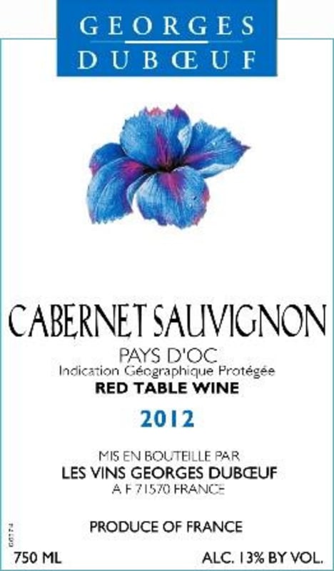 Duboeuf Cabernet Sauvignon 2012 Front Label