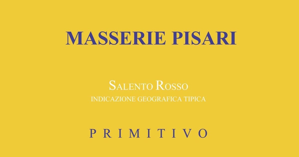 Masserie Pisari Salento Primitivo 2013 Front Label