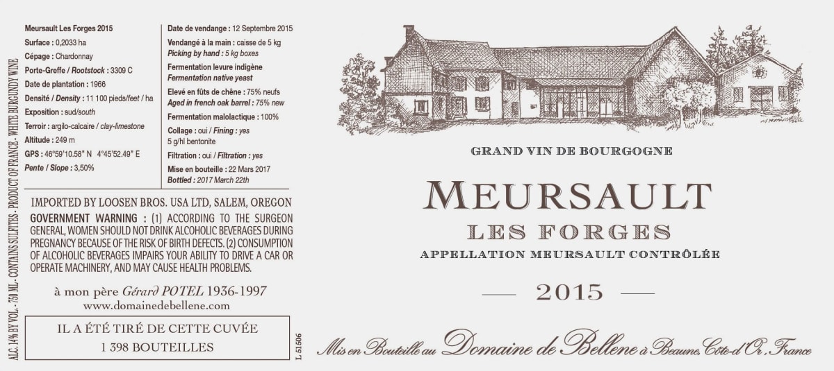 Domaine de Bellene Meursault Les Forges 2015 Front Label