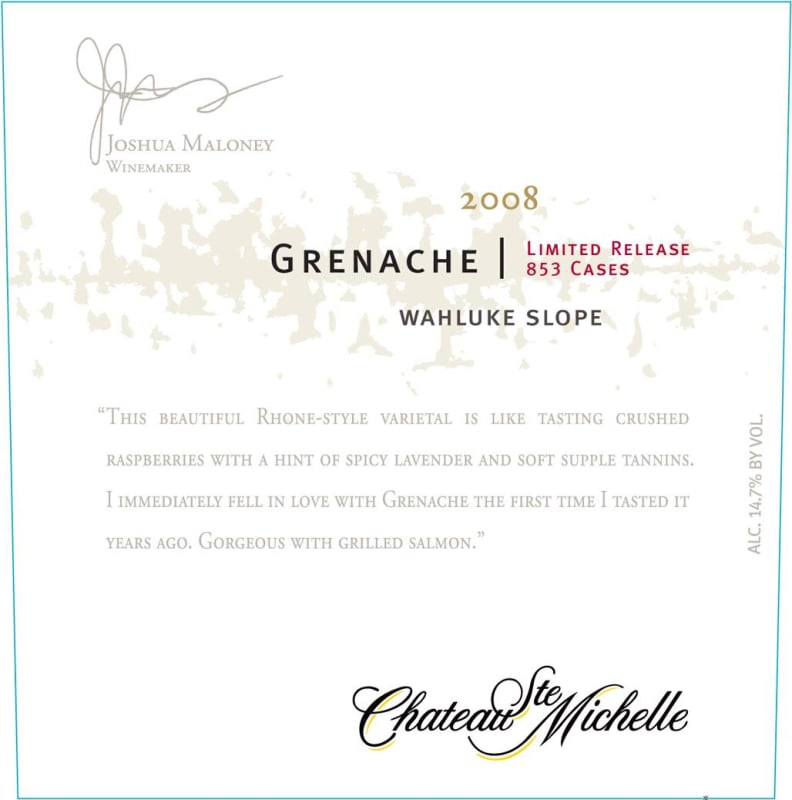 Chateau Ste. Michelle Limited Release Grenache 2008 Front Label