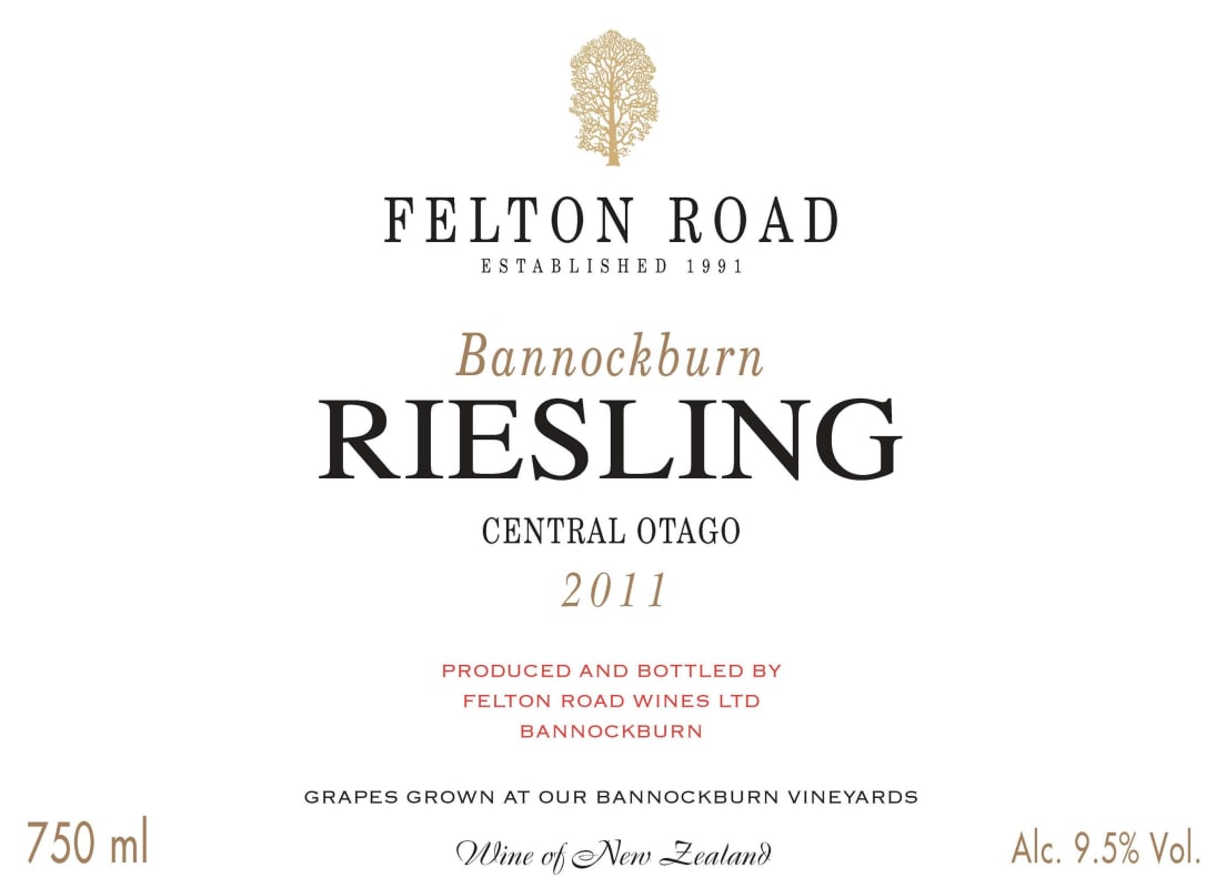 Felton Road Bannockburn Riesling 2011 Front Label