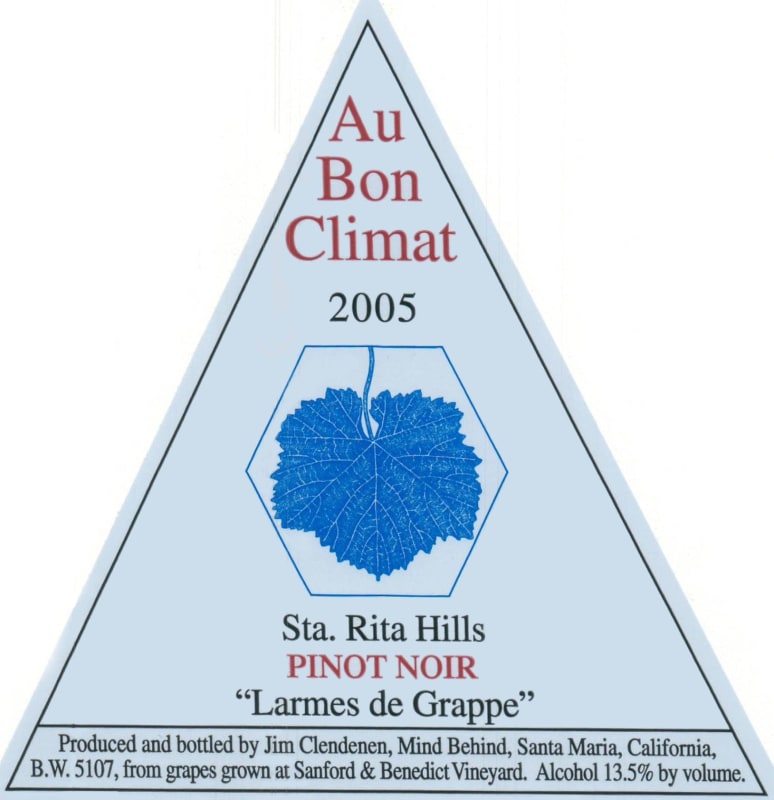 Au Bon Climat Larmes De Grappe Pinot Noir 2005 Front Label