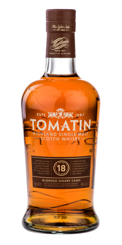 Tomatin 18 Year Old Single Malt Scotch Whisky Front Bottle Shot