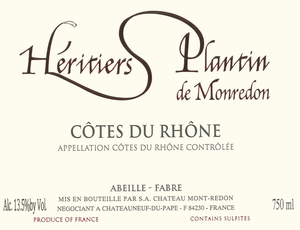 Chateau Mont-Redon Heritiers Plantin 2015 Front Label