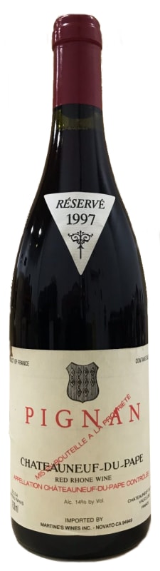 Chateau Rayas Pignan Chateauneuf-du-Pape Reserve (slightly stained label) 1997 Front Bottle Shot